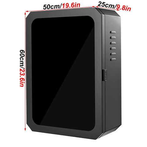 Badass Outdoor Lockable Cabinet For EV Chargers featuring clear tempered glass window, steel shell, and dimensions 19.6x9.8x23.6 inches.