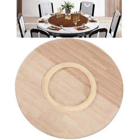 32 Inch Large Wooden Lazy Susan Turntable 360 Degree Rotating Serving Tray on a dining table with decorative setup.