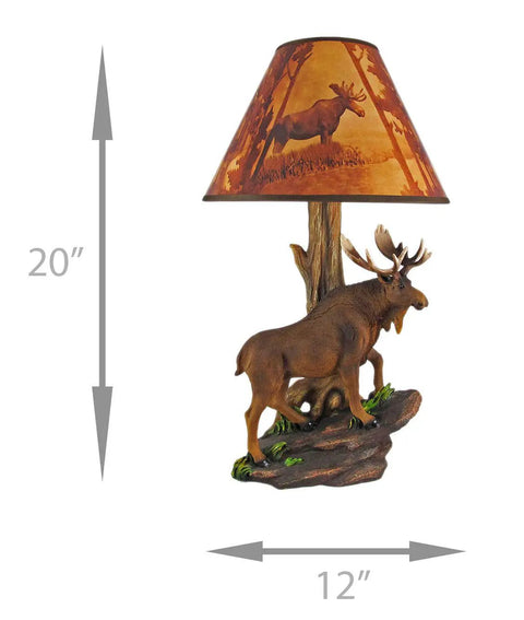 Wildlife Moose Table Lamp With A 12 Inch Forest Print Lampshade For Living Rooms Cabins And Bedrooms Delivers Cozy Warm Glow And Striking Rustic Decor Standing 20 Inches Tall For A Commanding Home Accent