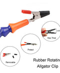 Close-up of an orange and blue rubber rotating alligator clip for Soldering Station Helping Hand with 3 Flexible Arms