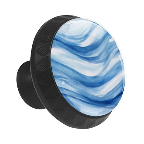 Blue And White Watercolor Waves Cabinet Knobs 12 Pack Crystal Glass Drawer Pulls For Dresser Cupboard Kitchen And Closet Hardware Durable ABS Base Easy To Install With Ocean Style Shine And Modern Look