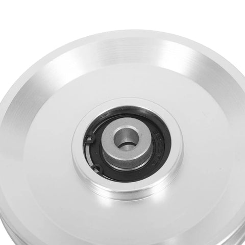 Close-up of 115mm Heavy Duty Aluminum Cable Pulley Wheel for Gym Gear and Clotheslines, featuring sturdy bearings and silent operation.