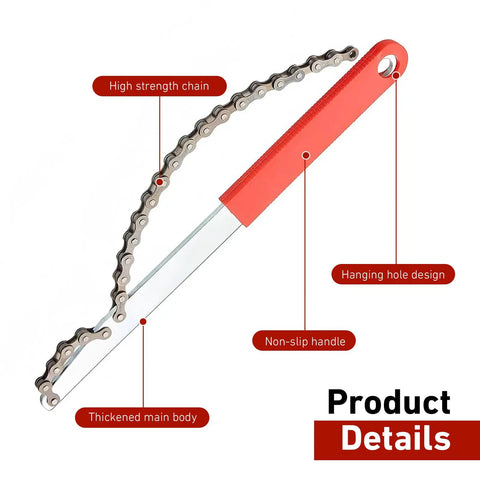 Universal Bike Freewheel Removal Tool Kit With Heavy Duty Chain Whip And Freewheel Lockring, red non-slip handle and high strength chain