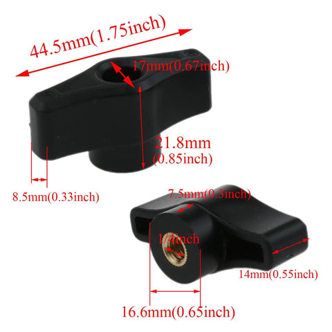 Six Pack 1/4-20 Threaded Thru Nuts For T-Track Clamping Fixtures Heavy Duty Aluminum Wing Bolts, size details and design view.