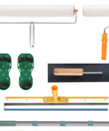 Pro Grade Self Leveling Concrete Tool Kit with Adjustable Extension Pole, floor roller, nailer shoe, epoxy floor tool, stainless steel trowel