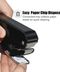 Person using All Metal Hole Punch for DIY Crafts and Paper with smooth lever and easy paper chip disposal shown.