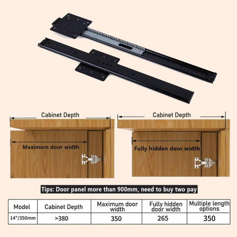 Pocket Door Kit With Inset Sliding Hardware For Hidden Cabinets 14 Inch Pocket Door System showing installation guide and measurements