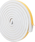 White Weather Seal Tape, Badass High Density Foam, Self Stick Adhesive Backing, 1/2 Inch By 1/2 Inch By 16 5 Ft Roll, Cuts Like Butter For Windows And Doors, Grid Pattern Grip rolled up.