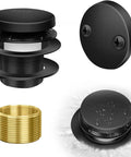 No Sweat Matte Black Bathtub Drain Kit With Two Hole Overflow Plate, solid brass and stainless steel, universal pop up stopper.