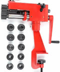 Bead Roller Machine With 6 Dies, Manual Rotary Sheet Metal Bender And Swaging Tool in red with accessories displayed