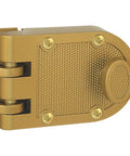 Front view of Jimmy Resistant Deadlock For Doors Diecast Metal Lock With Brass Finish And Angle Strike Prevents Forced Entry