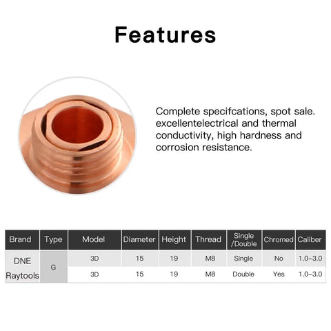 10 Pcs 3D Laser Nozzles M8 Thread Brass 15 mm Diameter 19 mm Height Caliber 1.0 To 3.0 For Raytools BT240S BM109