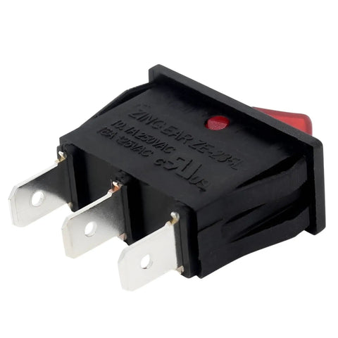 Side view of Lighted Rocker Switch On Off 16A 125V SPST Snap In 3 Prong for range hoods and appliances, showing terminals.