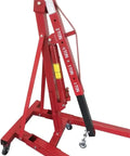 Top Shelf Folding Hydraulic Engine Hoist With Telescopic Boom 2 Ton Capacity Muscle Power Motor Crane For Tough Garage Builds. Close-up of hoist frame.