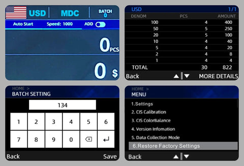 Touch Screen Currency Counter For Mixed Denominations With Bank-Grade Counterfeit Detection, USD Database interface