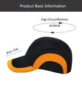 Side view of lightweight safety bump cap with ABS insert for low risk job sites breathable baseball style head protection with reflective stripes cotton shell black and orange.
