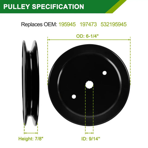 46 Inch Mower Deck Rebuild Kit Go To Husqvarna Models 2246LS 2346XLS pulleys with OEM numbers 195945 dimensions shown