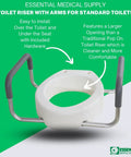 Raised Toilet Seat Riser With Padded Aluminum Arms For Support 3.5 Inch Lift Fits Most Standard Round Toilets Easy To Install On Existing Seat Non Slip Stable And Comfy For Easy Sit And Stand