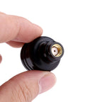 High Gain 5.8GHz RHCP FPV Mushroom Antenna For Drones, Black ABS Shell, close-up of gold connector port, held by fingers.