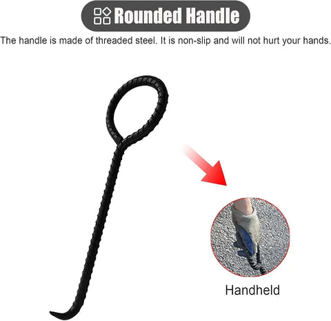 Heavy Duty Steel Manhole Cover Lifter Set Of Three With Knockout Grip For Quick Sewer Grate Opening and roller door access game changer design with zero sweat manual labor for everyday home tasks showing rounded non-slip handle.