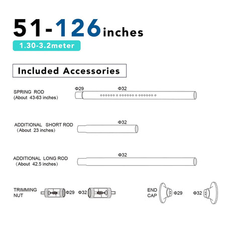 Tension Curtain Rod For Shower And Window Adjustable From 51 To 126 Inches No Drilling No Tools Required Easy Install Accessories Diagram