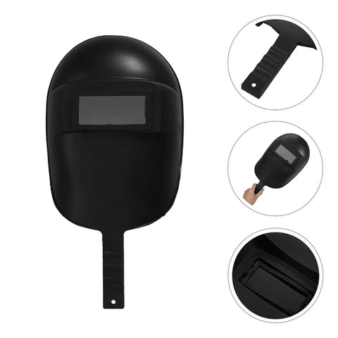 Handheld Welding Helmet With Flip Up Movable Lens Anti Glare Welder Mask For Cutting And Grinding Pro Grade Ergonomic Design Plastic Welding Protective Gear Black, showing front view and handle details
