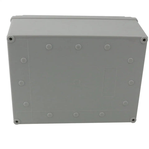 Tough Dustproof IP65 Junction Box Enclosure For DIY Projects 8x6x4 Inch Gray Plastic Case With Screws Kit shown from bottom view