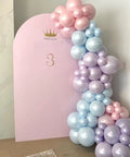 Pastel Mermaid Balloons Set With Pearl Rose Gold And Metallic Pink Purple Blue Latex Party Balloons For Girls Birthday Party Ready Bridal Shower Baby Shower Candyland Fairy Theme Decor Kit Featuring 35 Balloons And Ribbon against pink backdrop