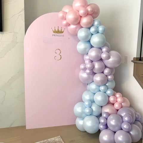 Pastel Mermaid Balloons Set With Pearl Rose Gold And Metallic Pink Purple Blue Latex Party Balloons For Girls Birthday Party Ready Bridal Shower Baby Shower Candyland Fairy Theme Decor Kit Featuring 35 Balloons And Ribbon against pink backdrop