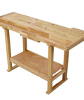 Heavy Duty Rubber Wood Workbench With Bar Clamps For Garage Diy And Welding Station, sturdy design with storage shelf.