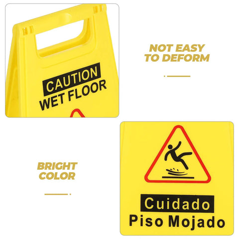 Two Pack Double Sided Folding Wet Floor Caution Signs Bright Yellow A Frame Stands Slip Hazard Markers Heavy Duty Shop Safety Gear For Retail Stores Job Sites Ready Setup