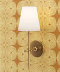 Premium Modern Brown Geometric Gold Metallic Wallpaper With A Hella Chic Fibrous Texture And Fire Resistant Eco Finish For Top Tier Indoor Home Decor Refresh with wall-mounted light.