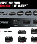 Various Milwaukee 18V batteries including High Output and Red Lithium models for Slick Two In One Cordless 18 Gauge Brad Nailer And Crown Stapler.