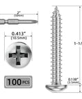 Heavy Duty Pan Head Sheet Metal Screws, Self Tapping Phillips Drive Fasteners, Corrosion Proof 304 Stainless Steel, 1 1/4 Inch Length, 100 pcs