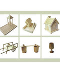 High Power Mini Metal Lathe For Diy Machining crafts wooden models including gazebo, house, cart, and cup for hobby projects.