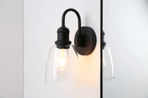 Dope Retro Black Gooseneck Wall Sconce 1 Light Industrial Aluminum Fixture With Clear Glass Shade E26 Bulb Compatible Indoor Wall Lamp