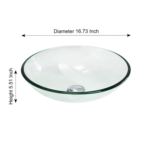 Round Tempered Clear Glass Bathroom Vessel Sink Basin With Faucet And Pop Up Drain Modern Minimalist Vanity Accent Bright
