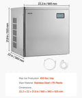 Commercial Ice Maker Head 650 Lbs Per Day Stainless Steel Ice Machine With Scheduled Ice Making Self Cleaning Adjustable