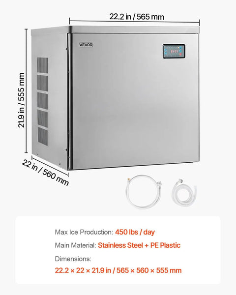 Commercial Ice Maker Head 650 Lbs Per Day Stainless Steel Ice Machine With Scheduled Ice Making Self Cleaning Adjustable