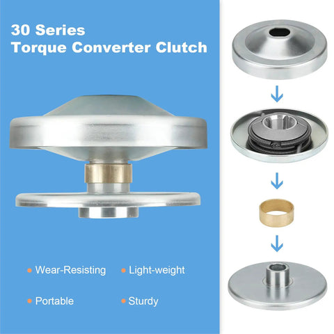 Driver Pulley Replacement for 30 Series Go Kart and Mini Bike Torque Converter Clutch, showing assembly components.