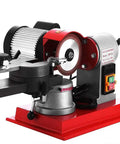 Rock Solid Six Inch Dish Resin Diamond Grinding Facing Wheel Bulletproof 320 Grit on a bench grinder for sharpening carbide saw blades.