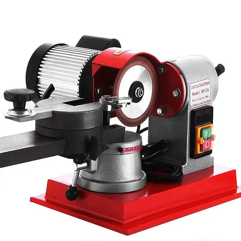 Top Shelf 6 Inch Dish Resin Diamond Grinding Facing Wheel For Carbide Circle Saw Blade Sharpening 180 Grit on motorized stand.