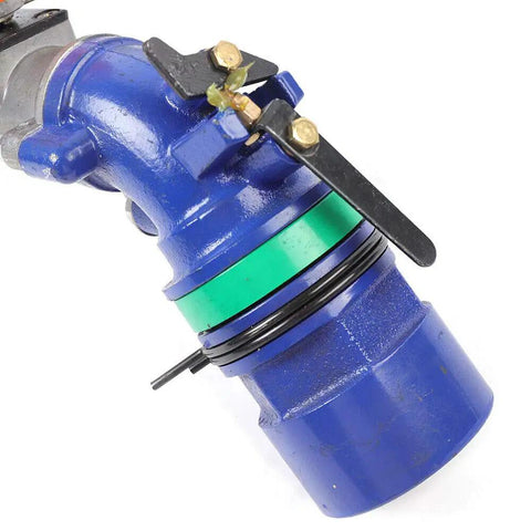 close-up of blue zinc alloy connection for The Ultimate Workhorse 2 Inch Adjustable Irrigation Sprinkler Spray Gun