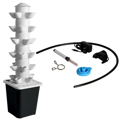 Indoor Vertical Garden Tower For Hydroponics Space Saving 30 Plant Grow System With Pump And Movable Water Tank Easy Setup Kit
