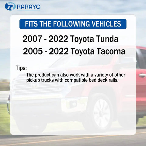 Compatibility guide for Toyota Tundra 2007-2022 and Tacoma 2005-2022 with backdrop of truck in motion.
