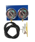 Dual Vacuum Gauge Balancer Kit for 2 Cylinder Motorcycle Carburetors, DIY At Home Balancing With Hoses, Connectors, And Brass Extensions, Improves Throttle Response, Power, Fuel Economy, Smooth Ride, with dual gauges and accessories
