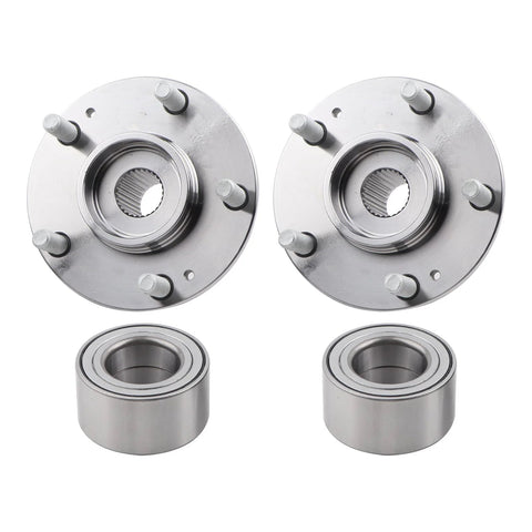Two Piece Wheel Hub Bearing Assembly Set Compatible With 2011 Through 2015 Hyundai Elantra, 2013 Through 2017 Elantra GT, And 2012 Through 2017 Veloster Replace 510093 Premium Quality Replacement Part showing front view of two wheel hubs and bearings.
