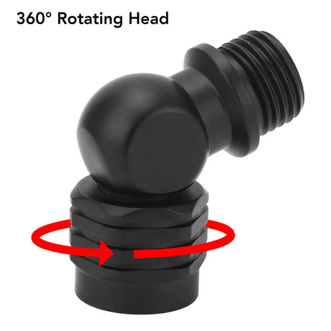 Black Diving Regulator Adapter for Second Stage Connector with 110 Degree Swivel Hose, featuring a 360° rotating head.