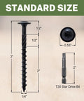 Beefy 3 Inch Lag Screws For Exterior Wood Construction, Size 14, 50 Pack, Washer Head, Black Coated, Rust Resistant, Star Drive With Bit, Timber And Deck Fasteners By LIONMAX, dimensions in image