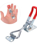 Eight Piece Adjustable Toggle Clamps Built Tough For The Shop Heavy Duty Zinc Plated Iron Box Pull Latches, hand size comparison